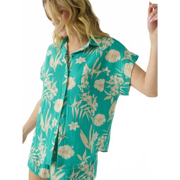 NEW PJ SALVAGE tahitian tropics short sleeve and pant set in sea green - Picture 6 of 8
